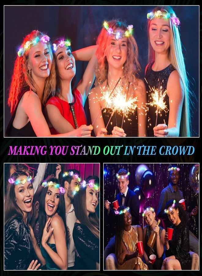 Yunsailing 64 Pcs Mardi Gras Light up Flower Crown LED Glow Party Headband Girl Headpiece Glowing Floral Headdress(Elegant) - Image 5